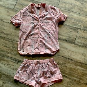 Victoria secret pink black logo pajama set shorts shirt Nwt XS